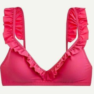 NWT J. Crew Ruffle deep-V bikini top, Fuchsia Bloo